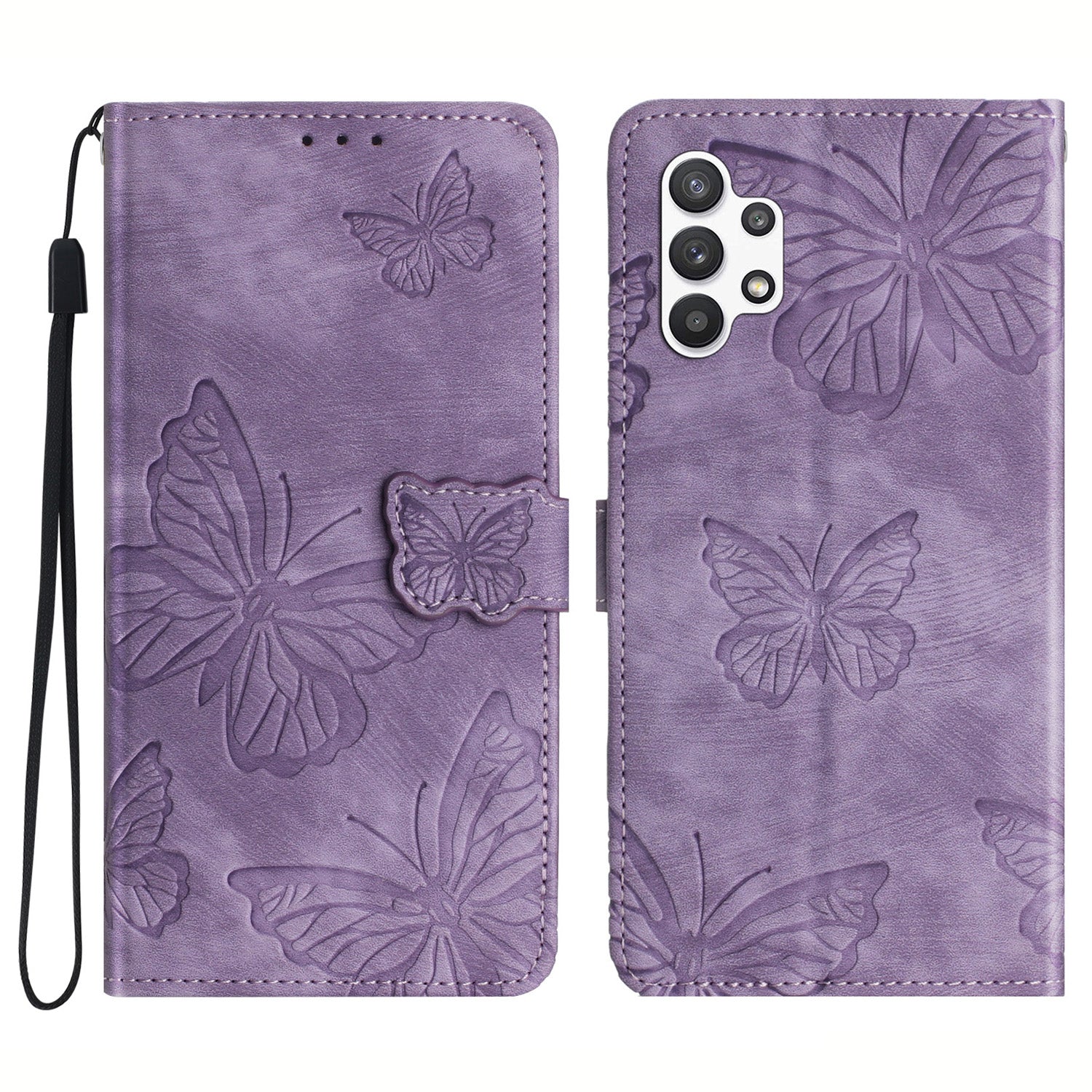 Til Samsung Galaxy A32 5G / M32 5G Skin-touch PU læder pung etui Butterfly påtrykt telefoncover med stativ Til Samsung Galaxy A32 5G / M32 5G Skin-touch PU læder pung etui Butterfly påtrykt telefoncover med stativ